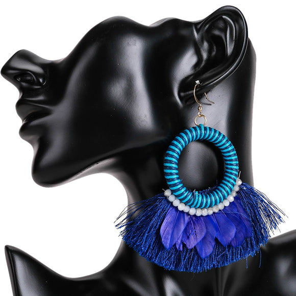 Feathers & Tassel Earring - caribbean-jewelry-llc