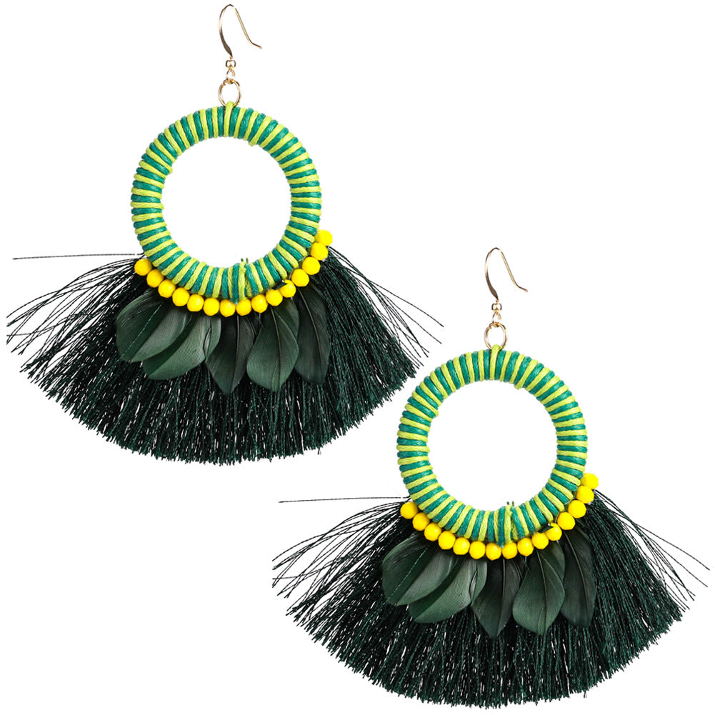 Feathers & Tassel Earring - caribbean-jewelry-llc